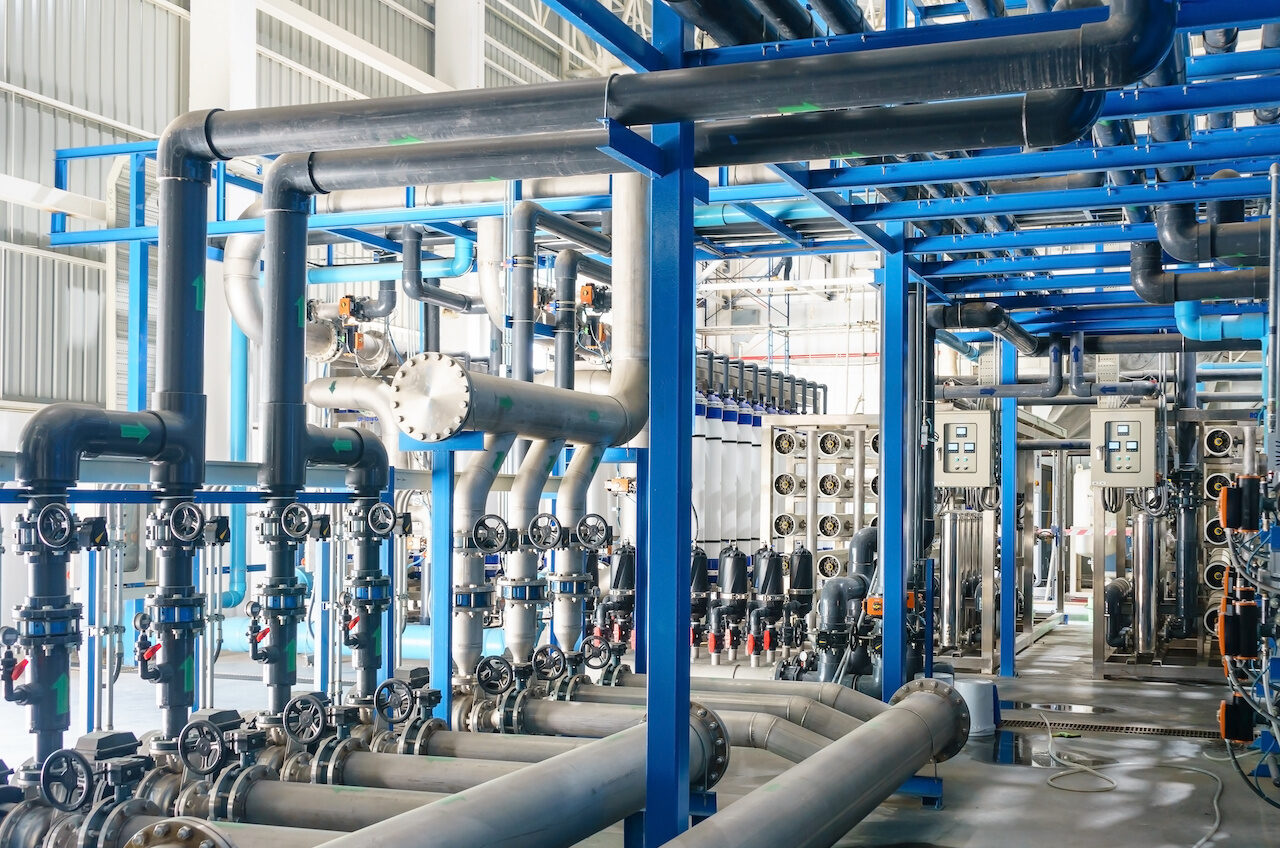 Large industrial water treatment and boiler room. reverse osmosis plant, RO